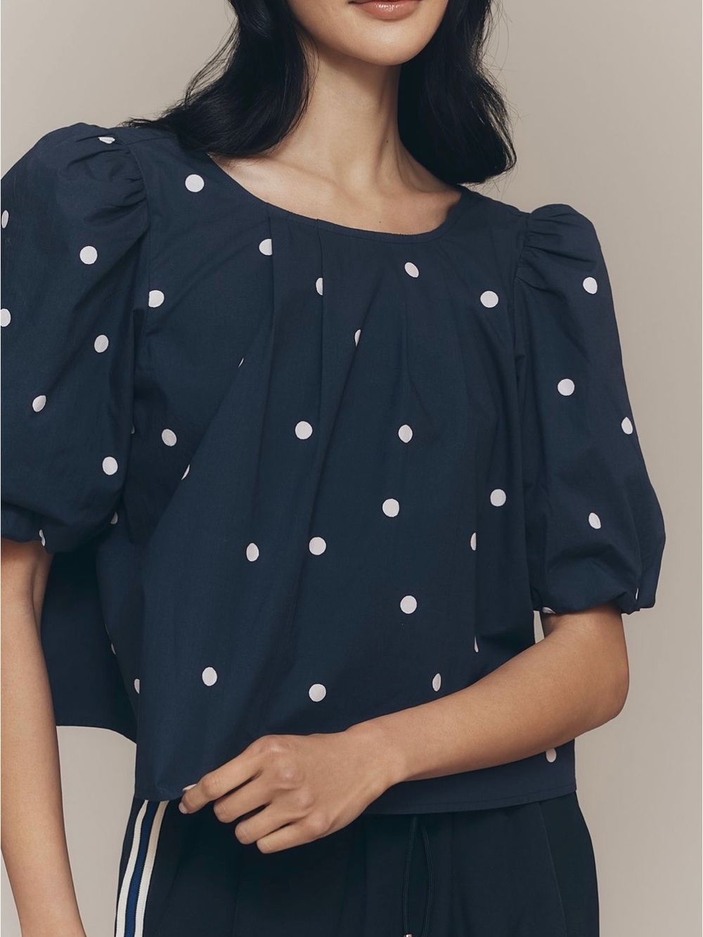 Anthropologie Maeve Navy Polka Dot Puff Sleeve Top - XL REVERSIBLE - Picture 4 of 11